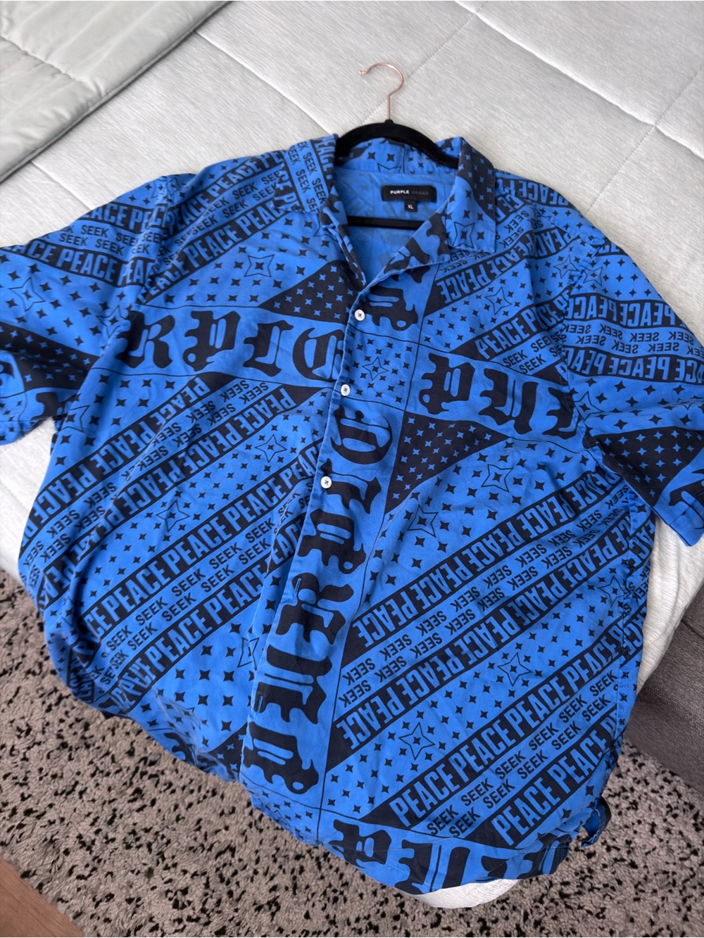 Purple Brand Blue Graphic Short-Sleeve Button-Down Shirt